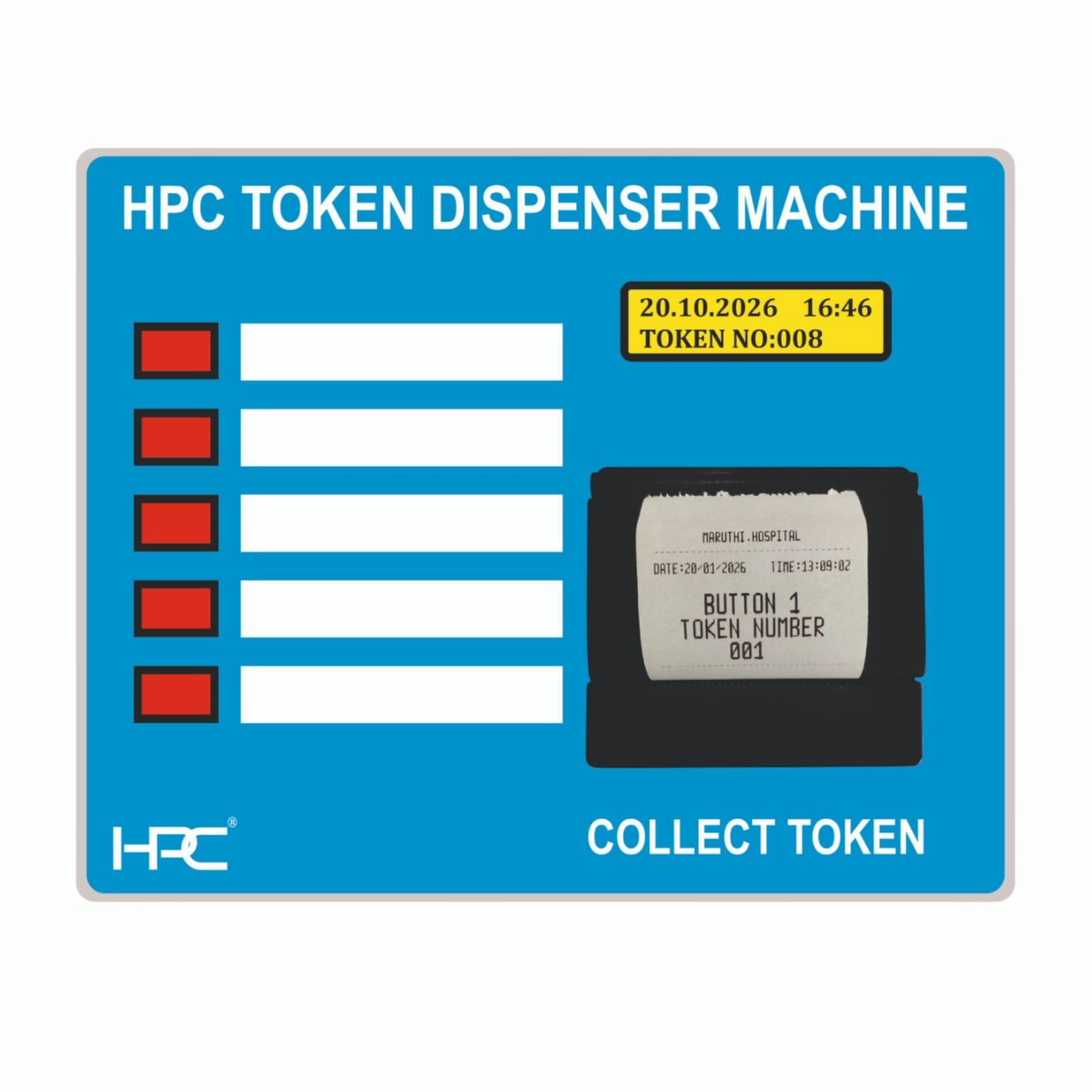Button Token HPC 22- 5 Button Token Dispenser Machine – HPC Embedded Tech Private ...