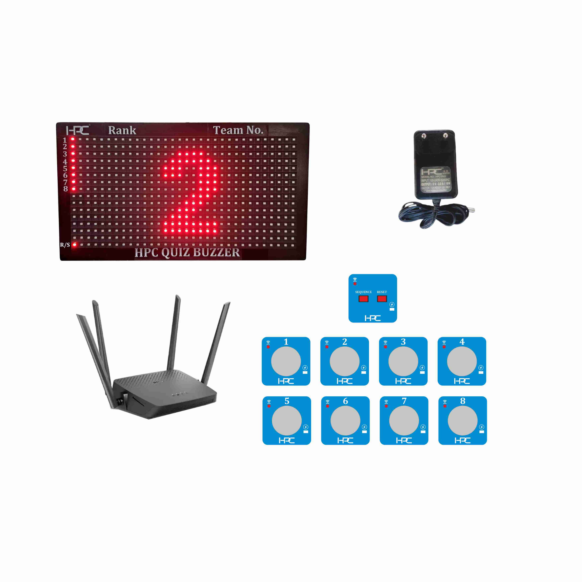 HPC 206- 8 User Wireless Quiz Game Buzzer System with LED Display